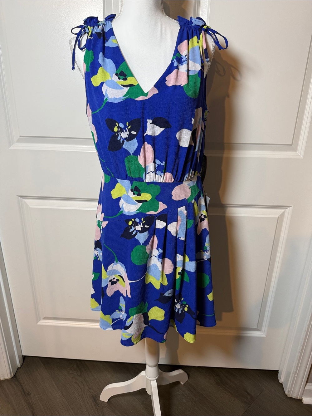 Vince Camuto Blue Floral Midi Dress with Pink, Green and Yellow Accents